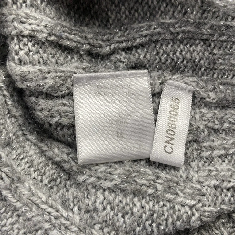 New York & Company Cable Knit Sweater‎ Womens Medium Gray Tunic High Nieck